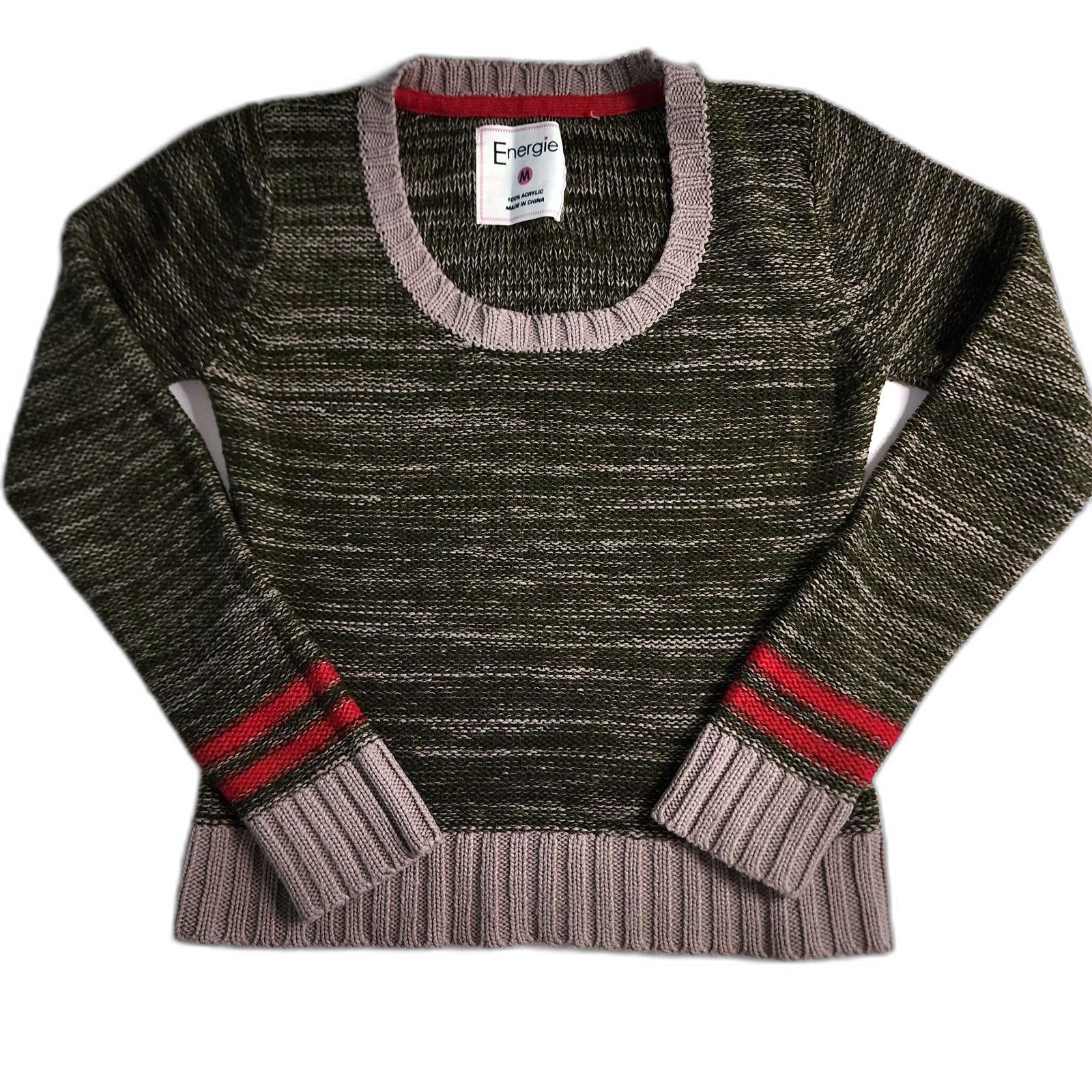 Vintage 90s Energie Green Beige  Pink Knit Sweater Size M